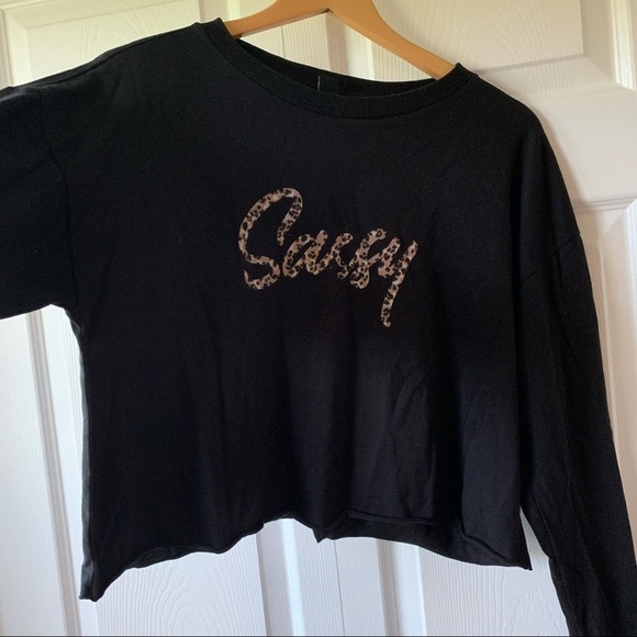 Sassy black crop top long sleeve shipping size medium - Picture 4 of 10